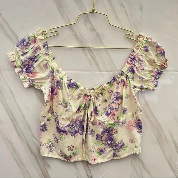 Abound Tops - ABOUND Off Shoulder Floral Crop Top Size Medium Back Smocked Blouse